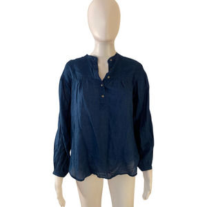 J. Crew Blue Indigo Gauze Popover Peasant Lightweight Top (Size 0)